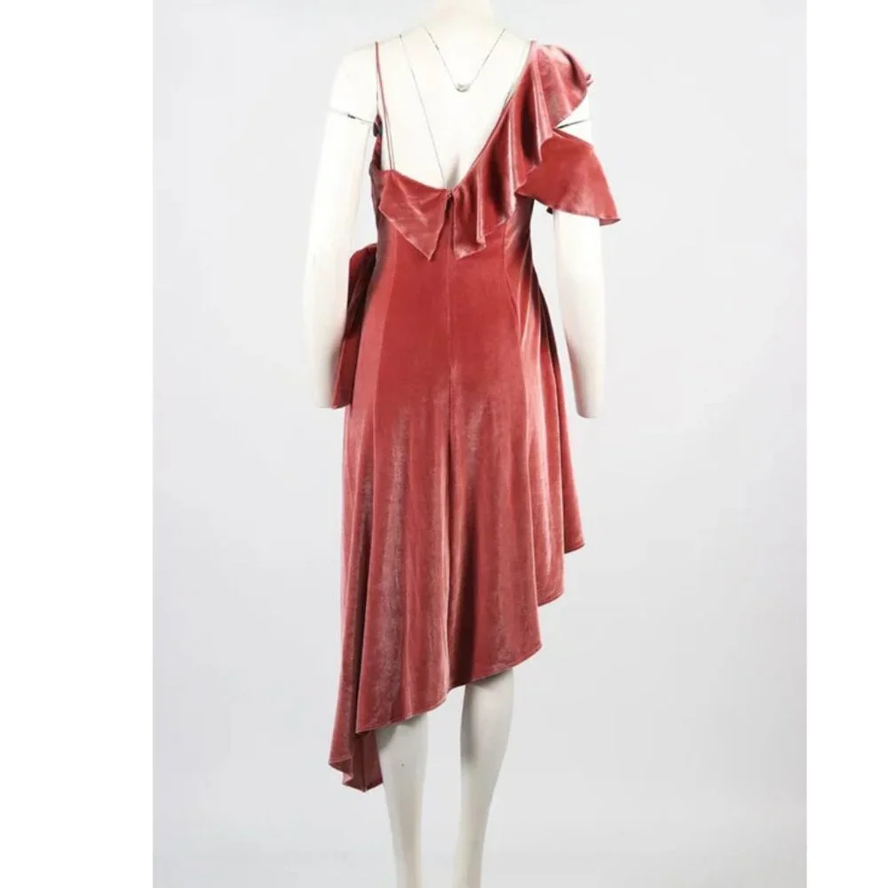 💥BREATHTAKING!💥RARE! Self Portrait Devore Blush Velour Asymmetrical Dress - Picture 8 of 15